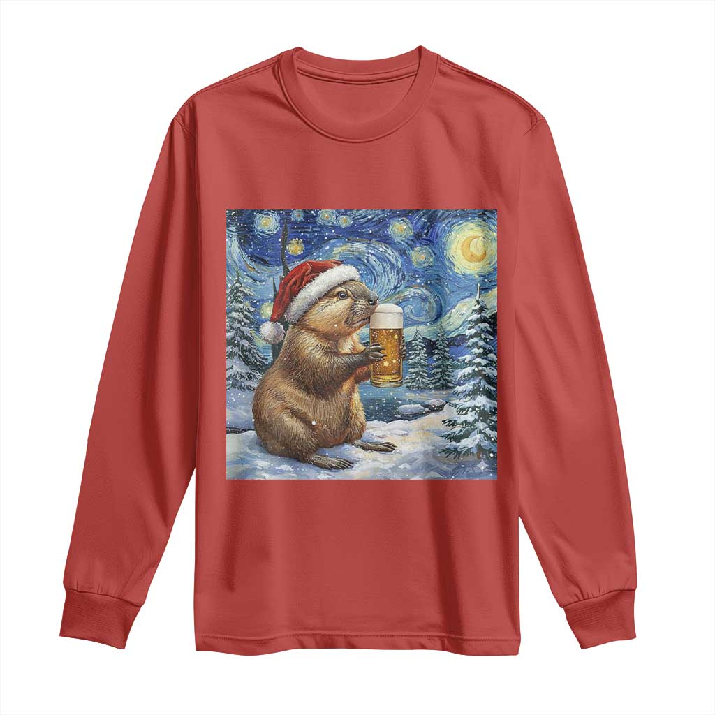 Otter Beer Christmas Long Sleeve Shirt Starry Night Van Gogh TS14 Red Print Your Wear