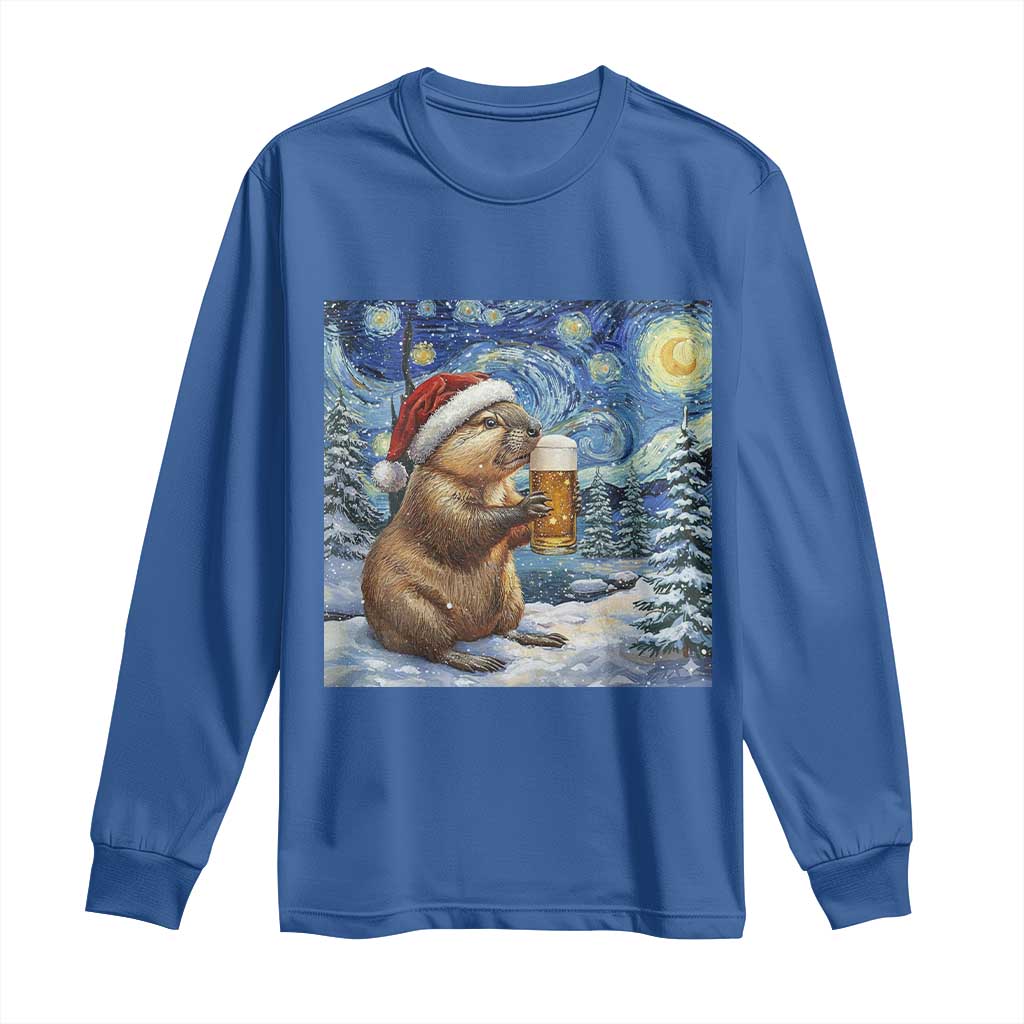 Otter Beer Christmas Long Sleeve Shirt Starry Night Van Gogh TS14 Royal Blue Print Your Wear