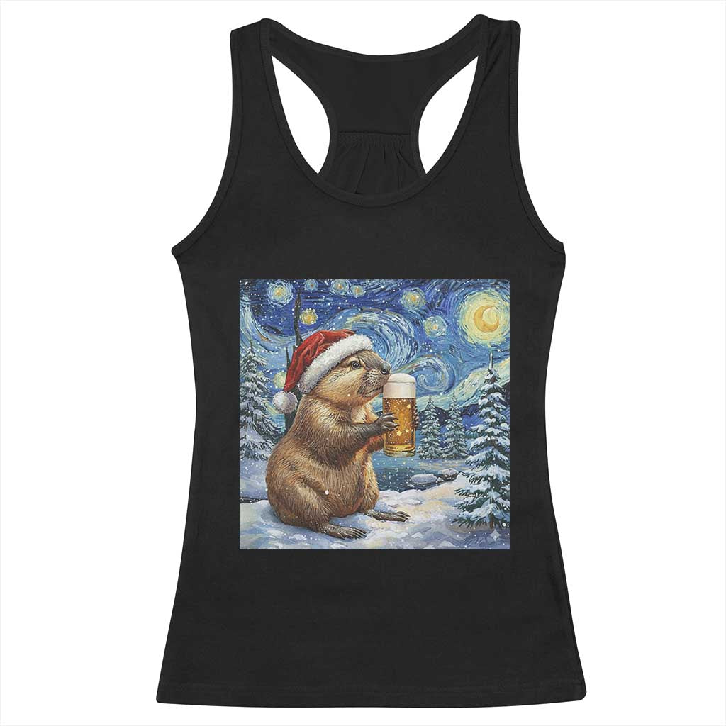 Otter Beer Christmas Racerback Tank Top Starry Night Van Gogh TS14 Black Print Your Wear
