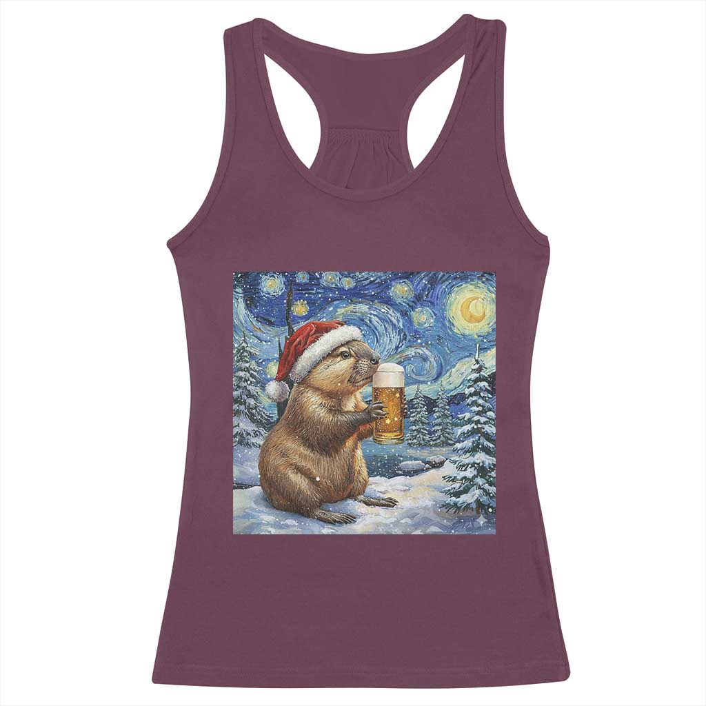 Otter Beer Christmas Racerback Tank Top Starry Night Van Gogh TS14 Maroon Print Your Wear