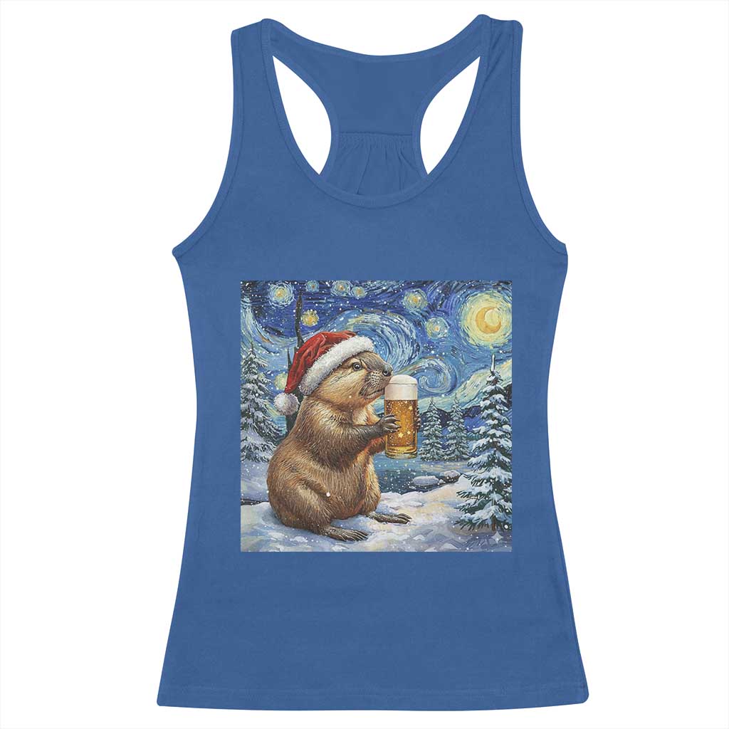 Otter Beer Christmas Racerback Tank Top Starry Night Van Gogh TS14 Royal Blue Print Your Wear
