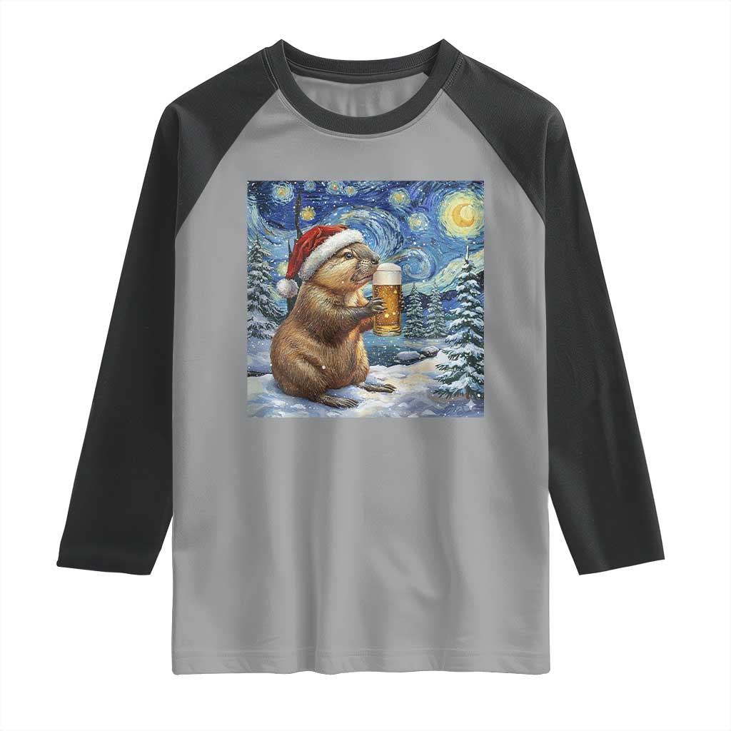 Otter Beer Christmas Raglan Shirt Starry Night Van Gogh TS14 Sport Gray Black Print Your Wear