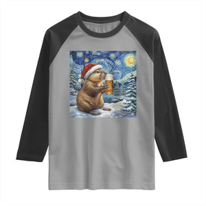 Otter Beer Christmas Raglan Shirt Starry Night Van Gogh TS14 Sport Gray Black Print Your Wear
