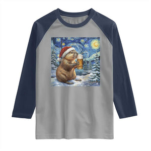 Otter Beer Christmas Raglan Shirt Starry Night Van Gogh TS14 Sport Gray Navy Print Your Wear
