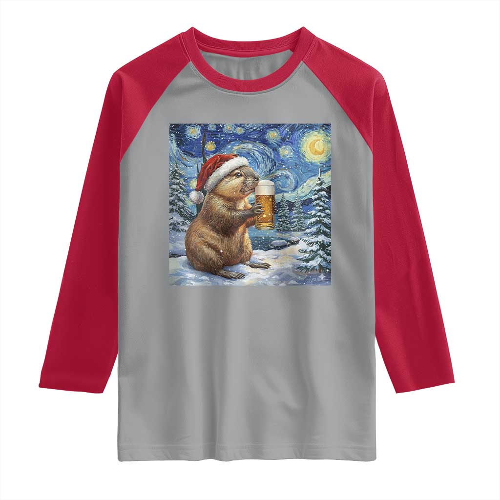 Otter Beer Christmas Raglan Shirt Starry Night Van Gogh TS14 Sport Gray Red Print Your Wear
