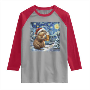 Otter Beer Christmas Raglan Shirt Starry Night Van Gogh TS14 Sport Gray Red Print Your Wear