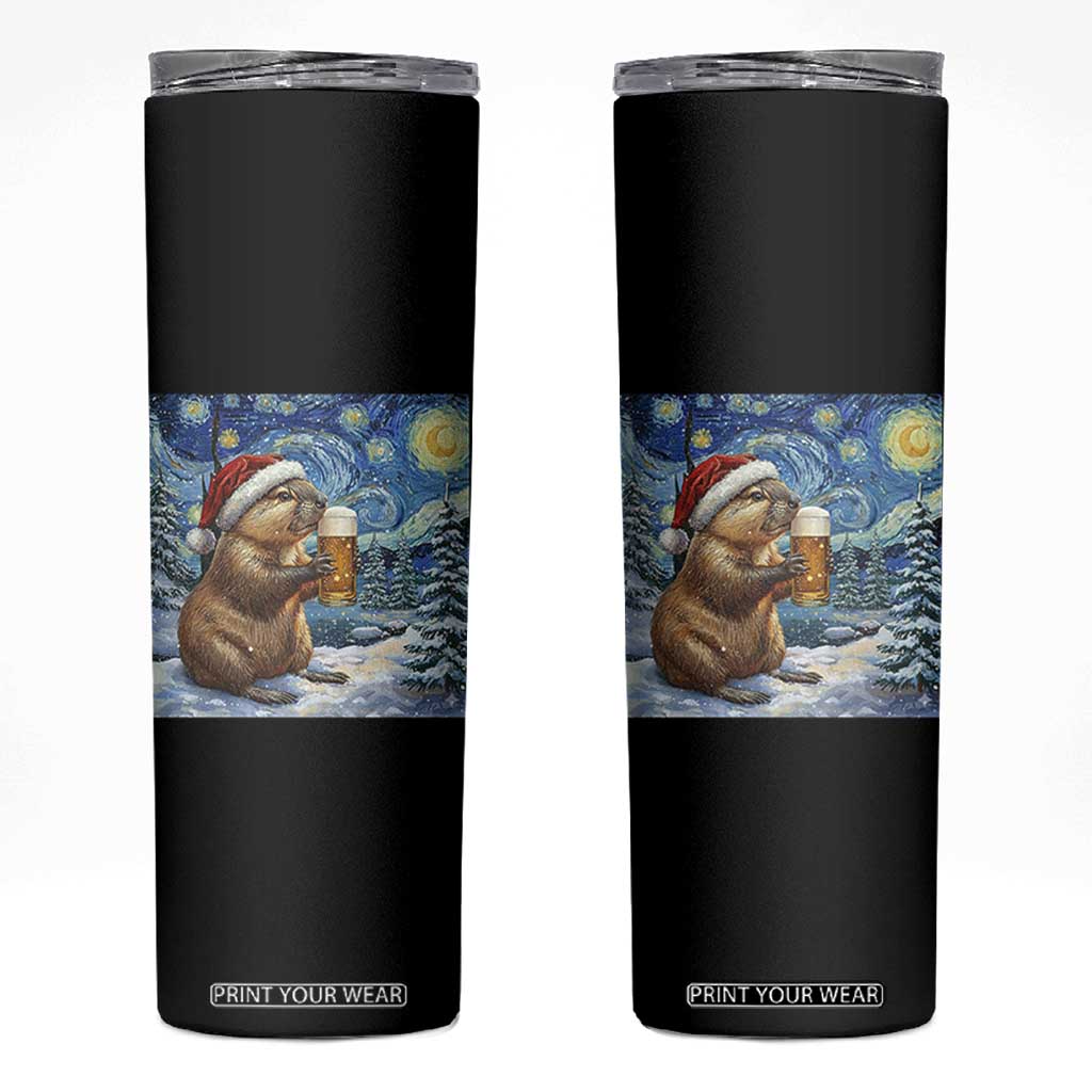Otter Beer Christmas Skinny Tumbler Starry Night Van Gogh TS14 Black Print Your Wear