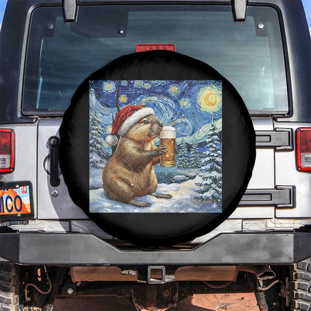Otter Beer Christmas Spare Tire Cover Starry Night Van Gogh TS14 No hole Black Print Your Wear