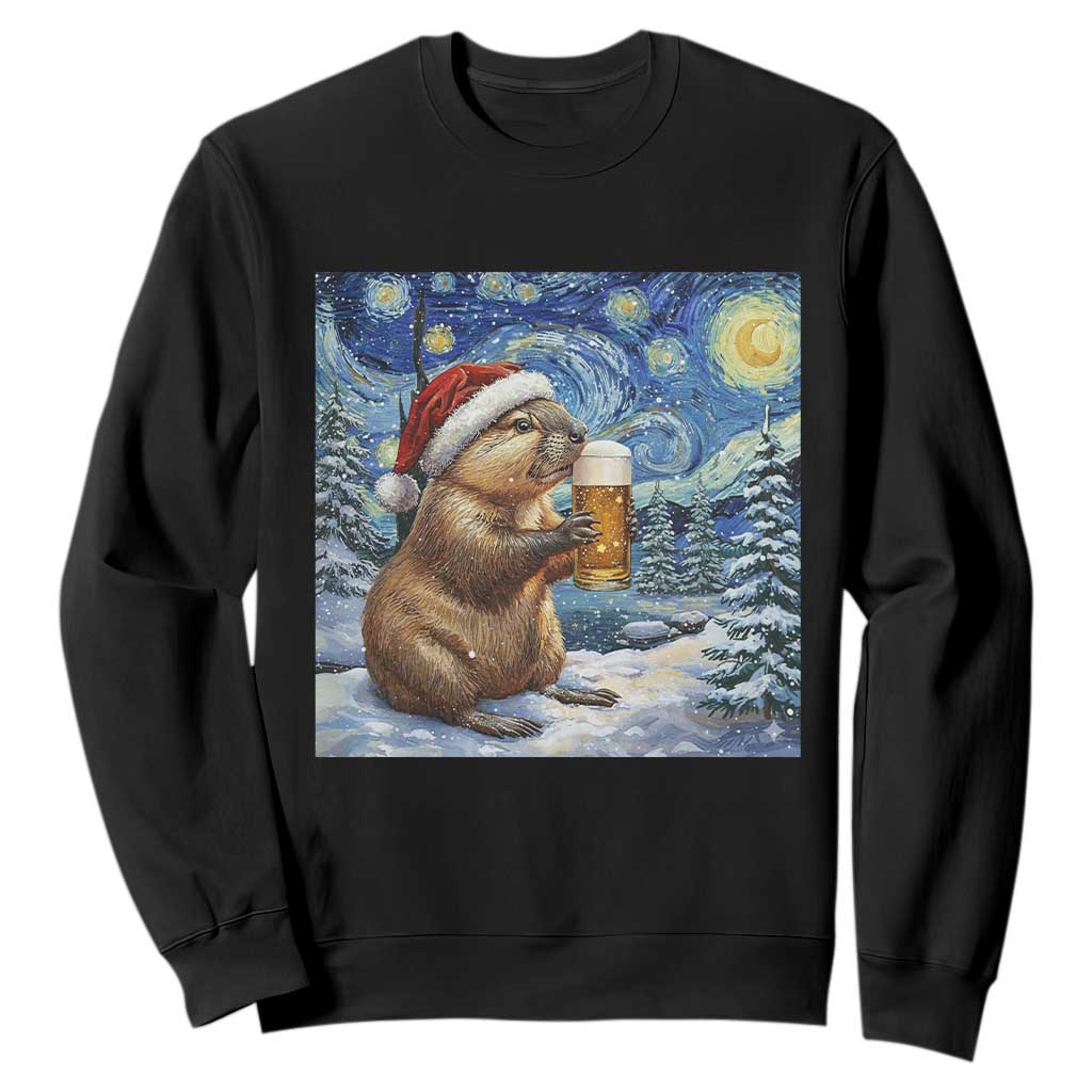 Otter Beer Christmas Sweatshirt Starry Night Van Gogh TS14 Black Print Your Wear
