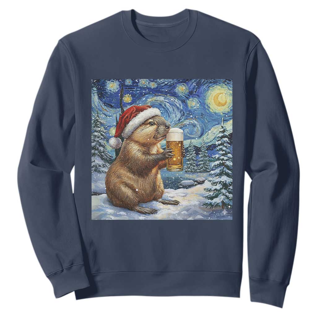 Otter Beer Christmas Sweatshirt Starry Night Van Gogh TS14 Navy Print Your Wear
