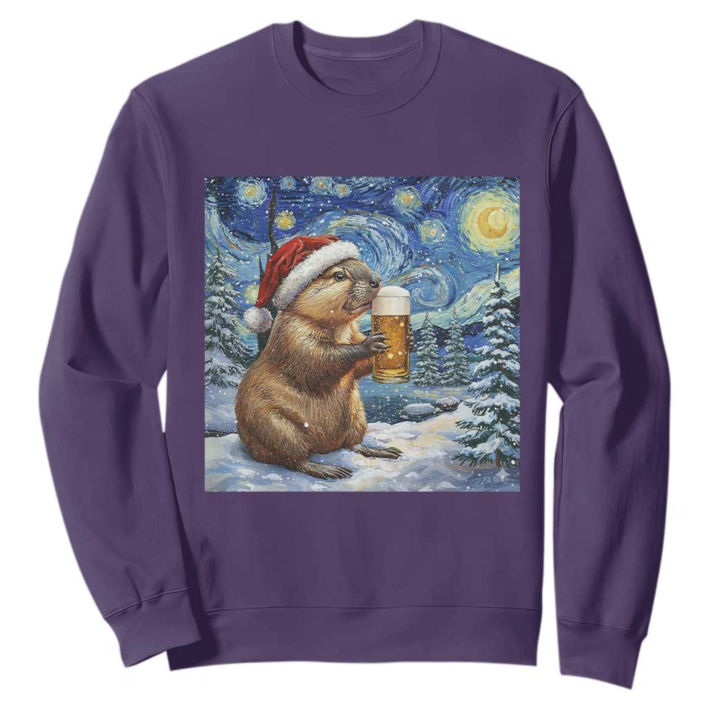Otter Beer Christmas Sweatshirt Starry Night Van Gogh TS14 Purple Print Your Wear