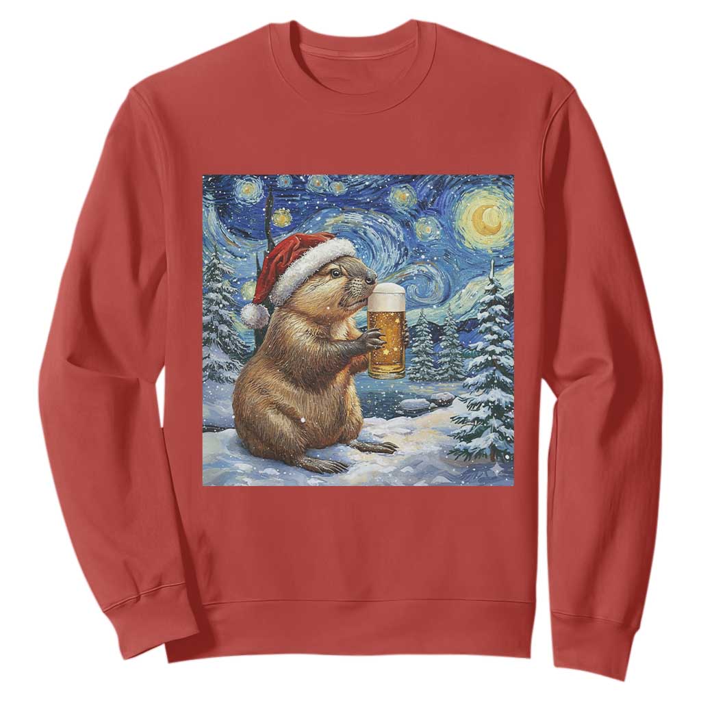 Otter Beer Christmas Sweatshirt Starry Night Van Gogh TS14 Red Print Your Wear