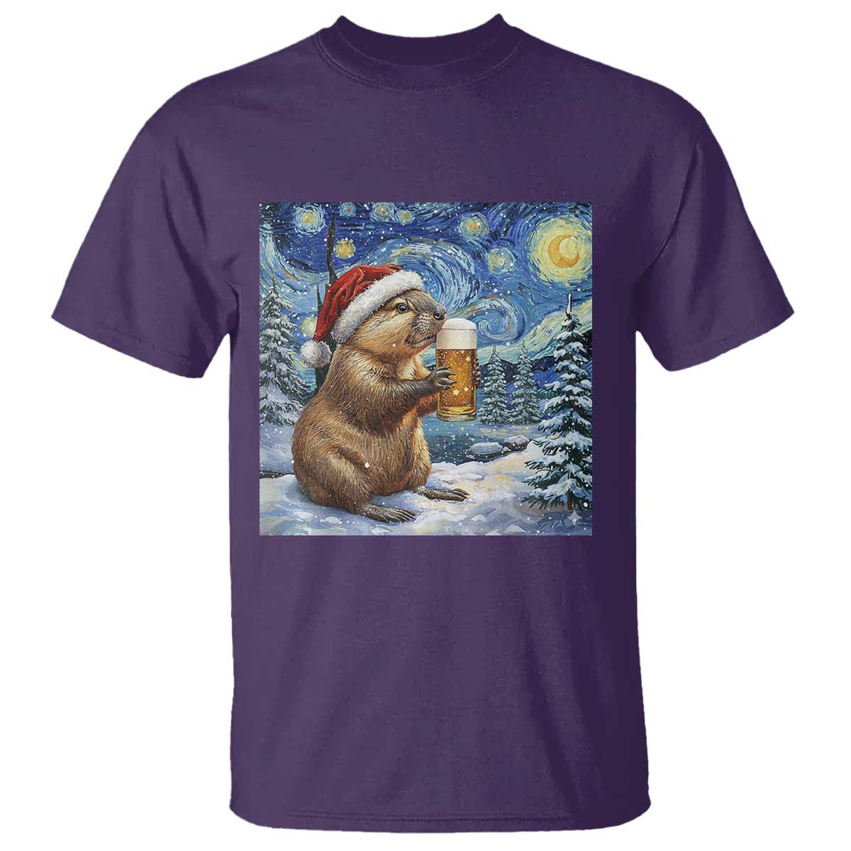Otter Beer Christmas T Shirt Starry Night Van Gogh TS14 Purple Print Your Wear