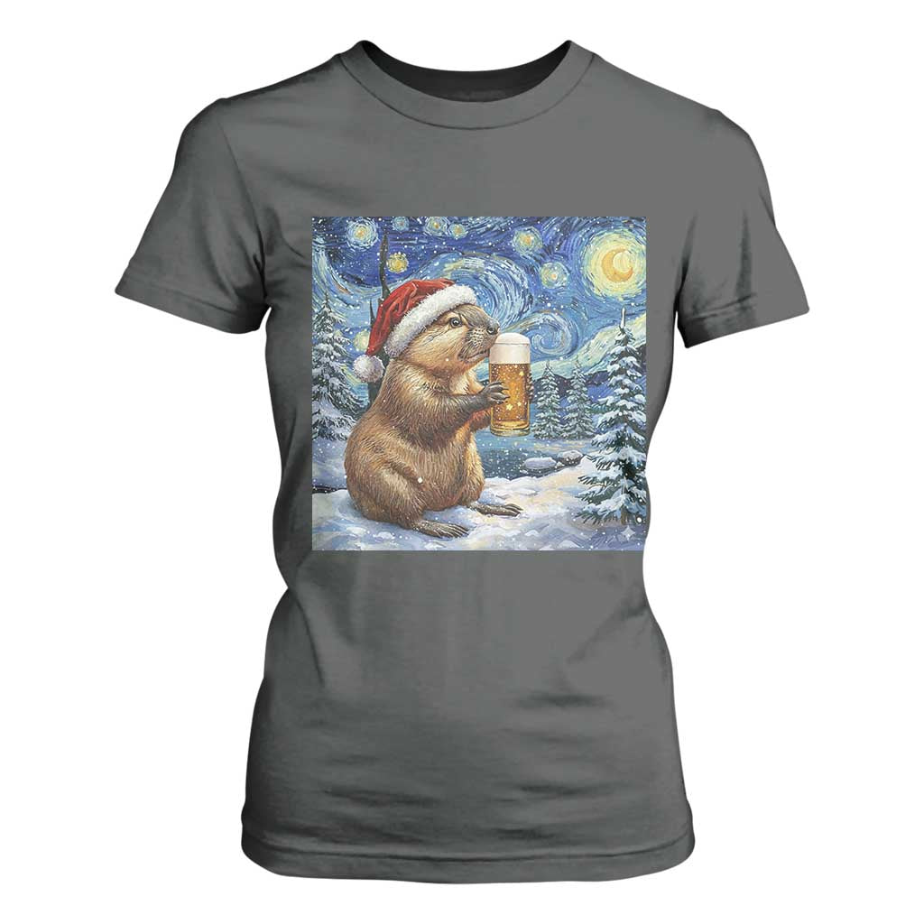 Otter Beer Christmas T Shirt For Women Starry Night Van Gogh TS14 Dark Heather Print Your Wear
