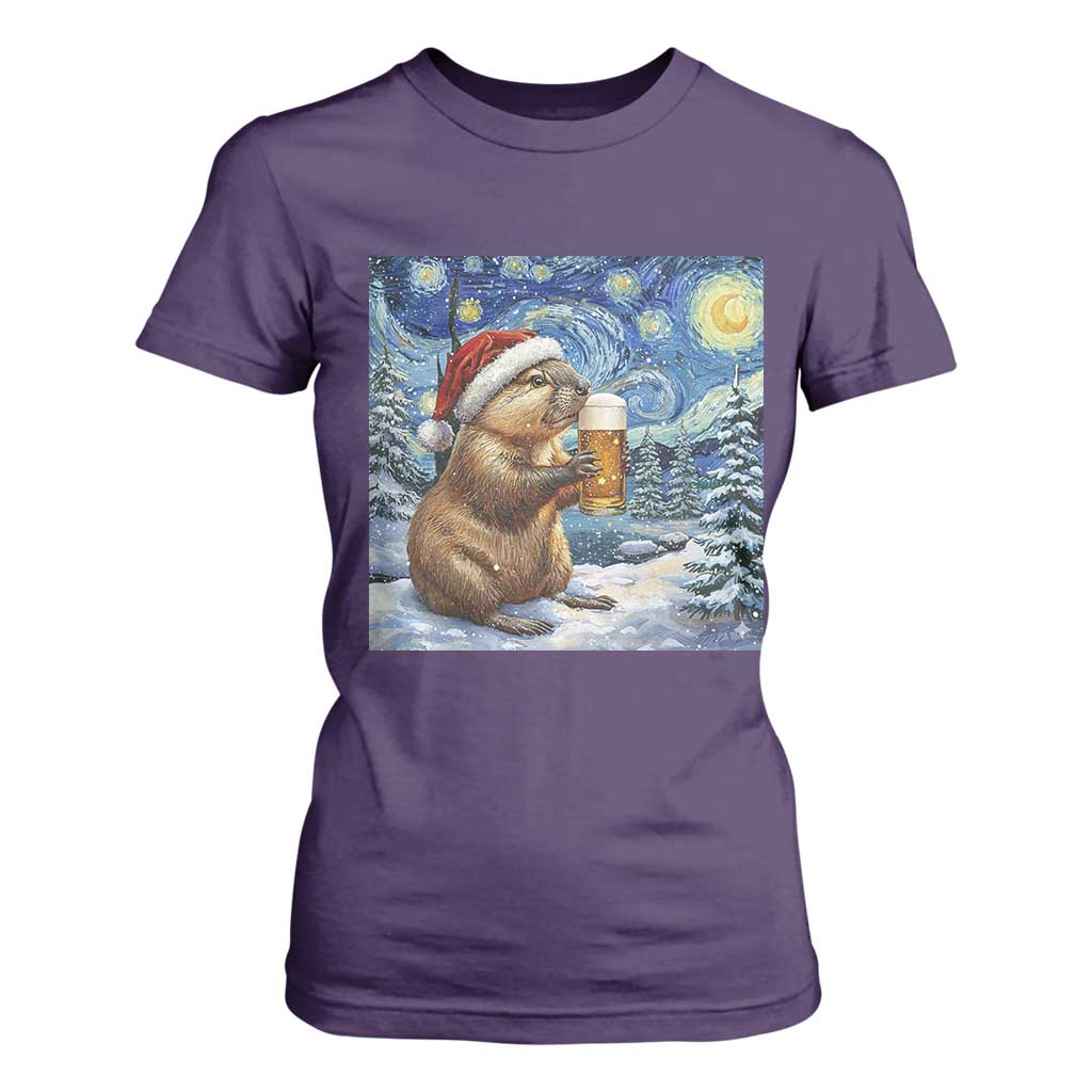 Otter Beer Christmas T Shirt For Women Starry Night Van Gogh TS14 Purple Print Your Wear