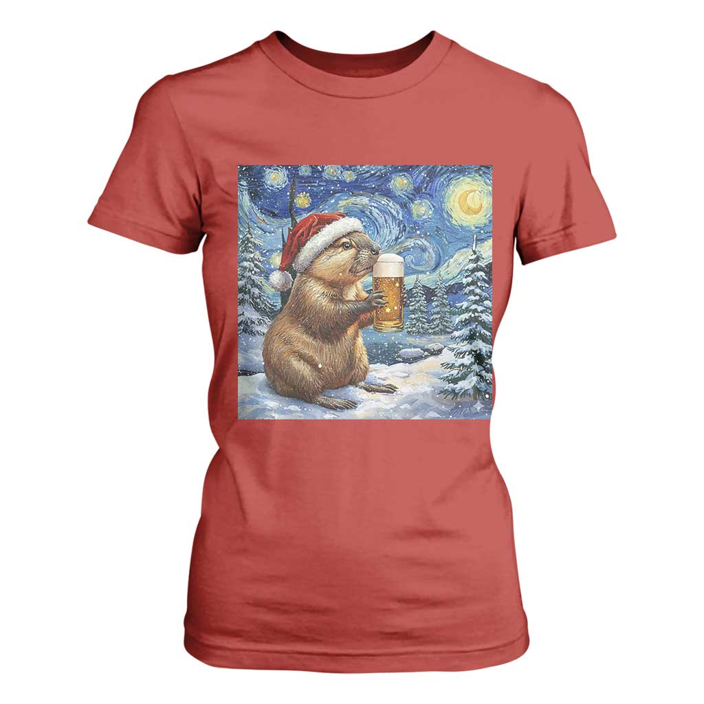 Otter Beer Christmas T Shirt For Women Starry Night Van Gogh TS14 Red Print Your Wear
