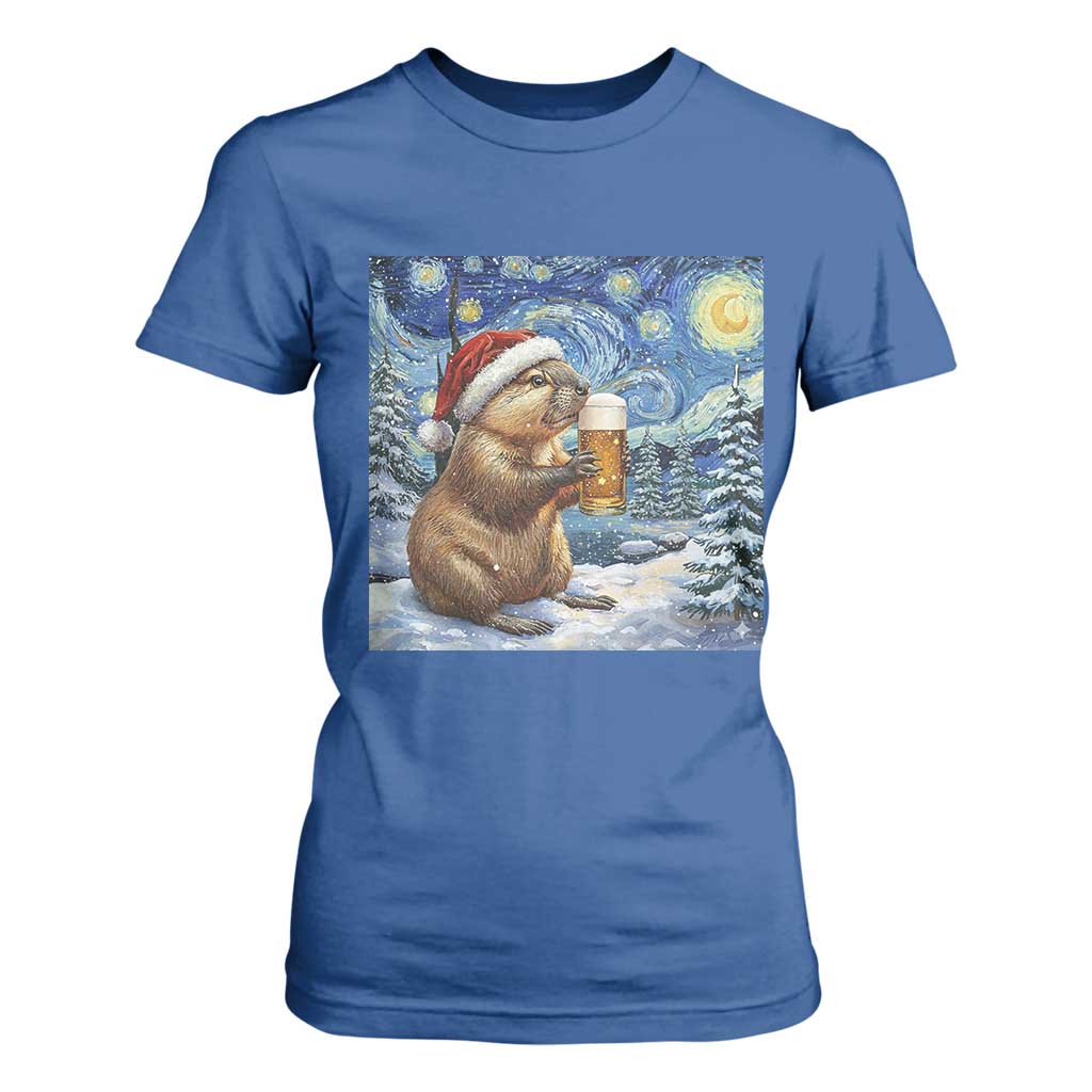 Otter Beer Christmas T Shirt For Women Starry Night Van Gogh TS14 Royal Blue Print Your Wear