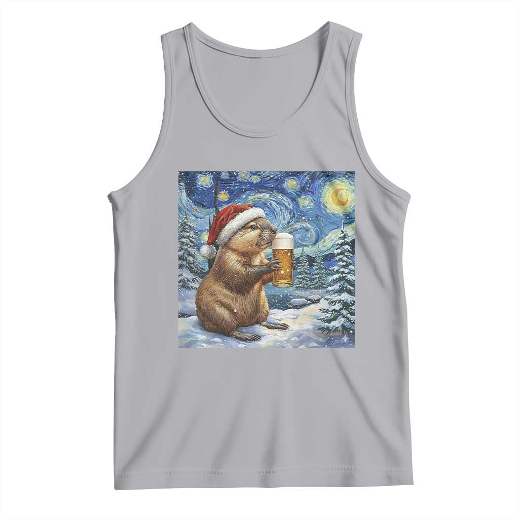 Otter Beer Christmas Tank Top Starry Night Van Gogh TS14 Athletic Heather Print Your Wear