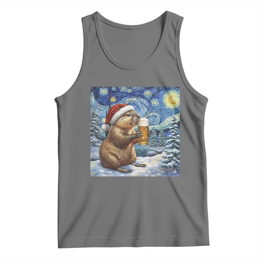 Otter Beer Christmas Tank Top Starry Night Van Gogh TS14 Black Heather Print Your Wear