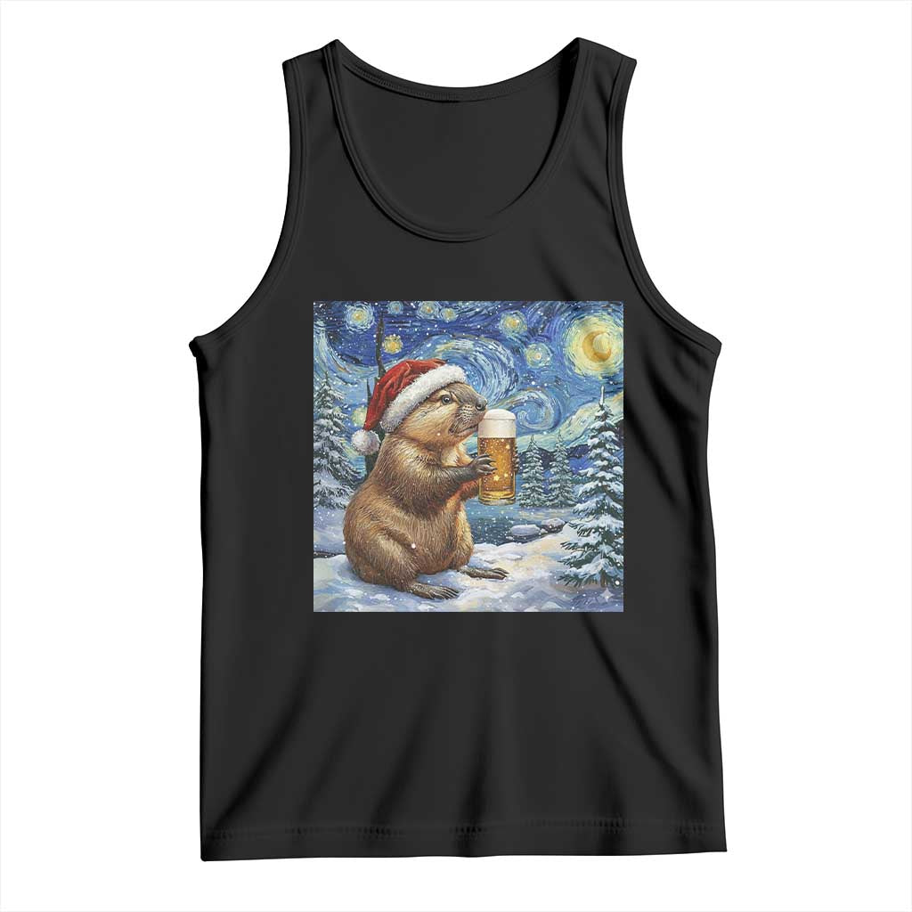 Otter Beer Christmas Tank Top Starry Night Van Gogh TS14 Black Print Your Wear