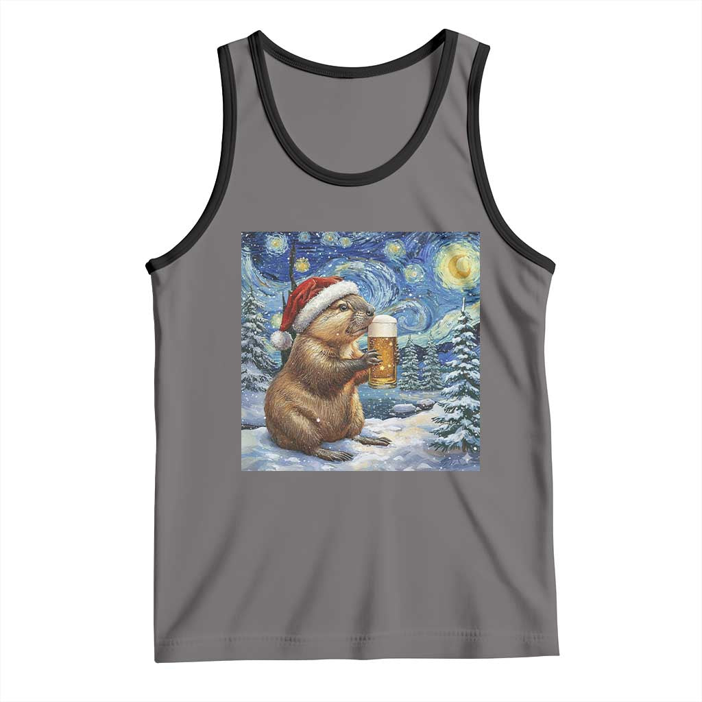 Otter Beer Christmas Tank Top Starry Night Van Gogh TS14 Deep Heather Black Print Your Wear