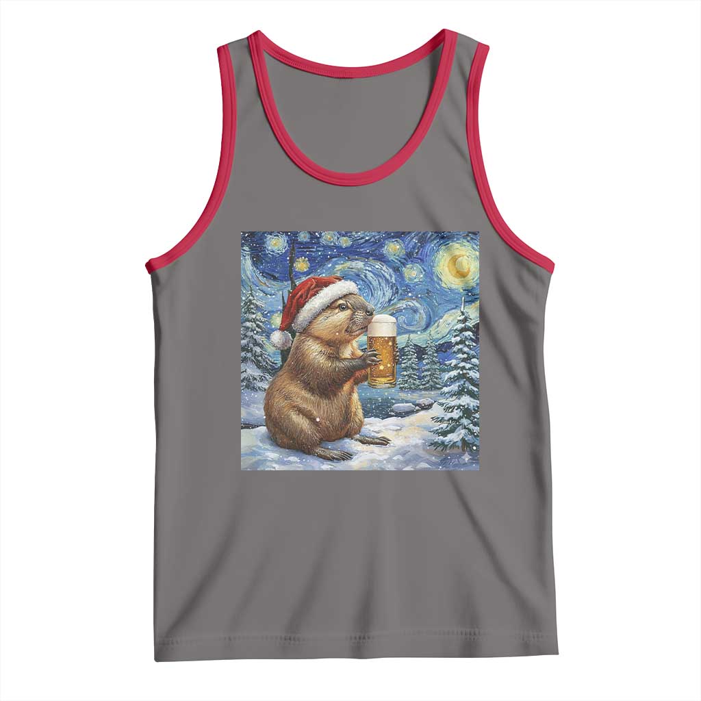 Otter Beer Christmas Tank Top Starry Night Van Gogh TS14 Deep Heather Red Print Your Wear