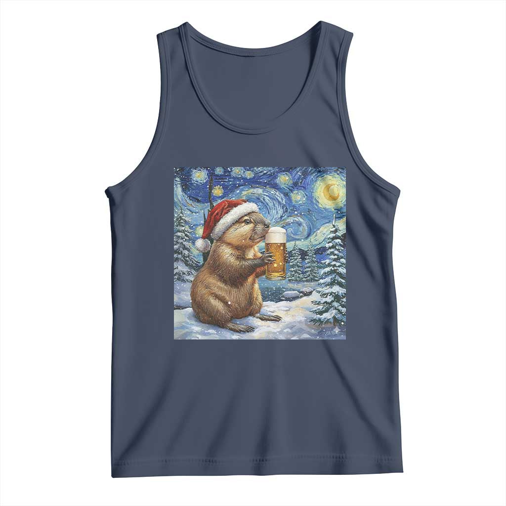 Otter Beer Christmas Tank Top Starry Night Van Gogh TS14 Navy Print Your Wear