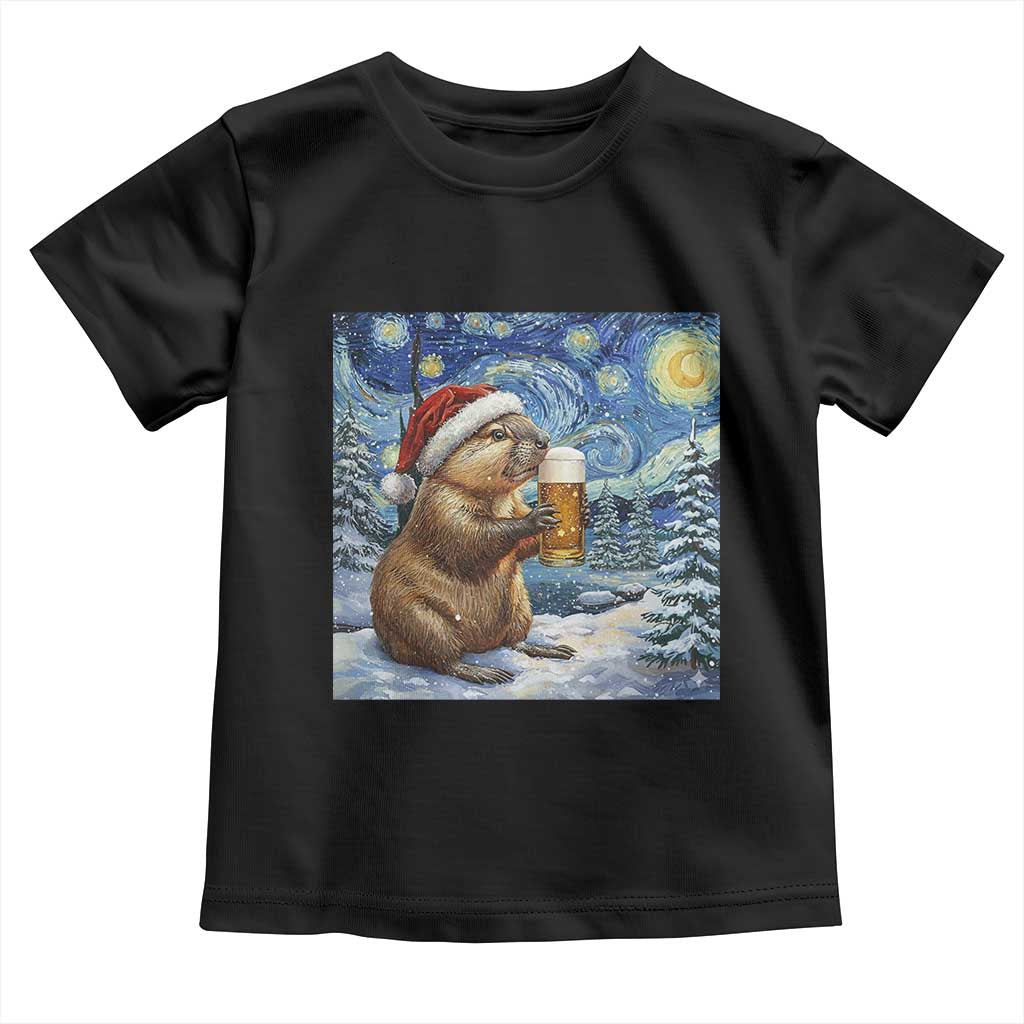 Otter Beer Christmas Toddler T Shirt Starry Night Van Gogh TS14 Black Print Your Wear