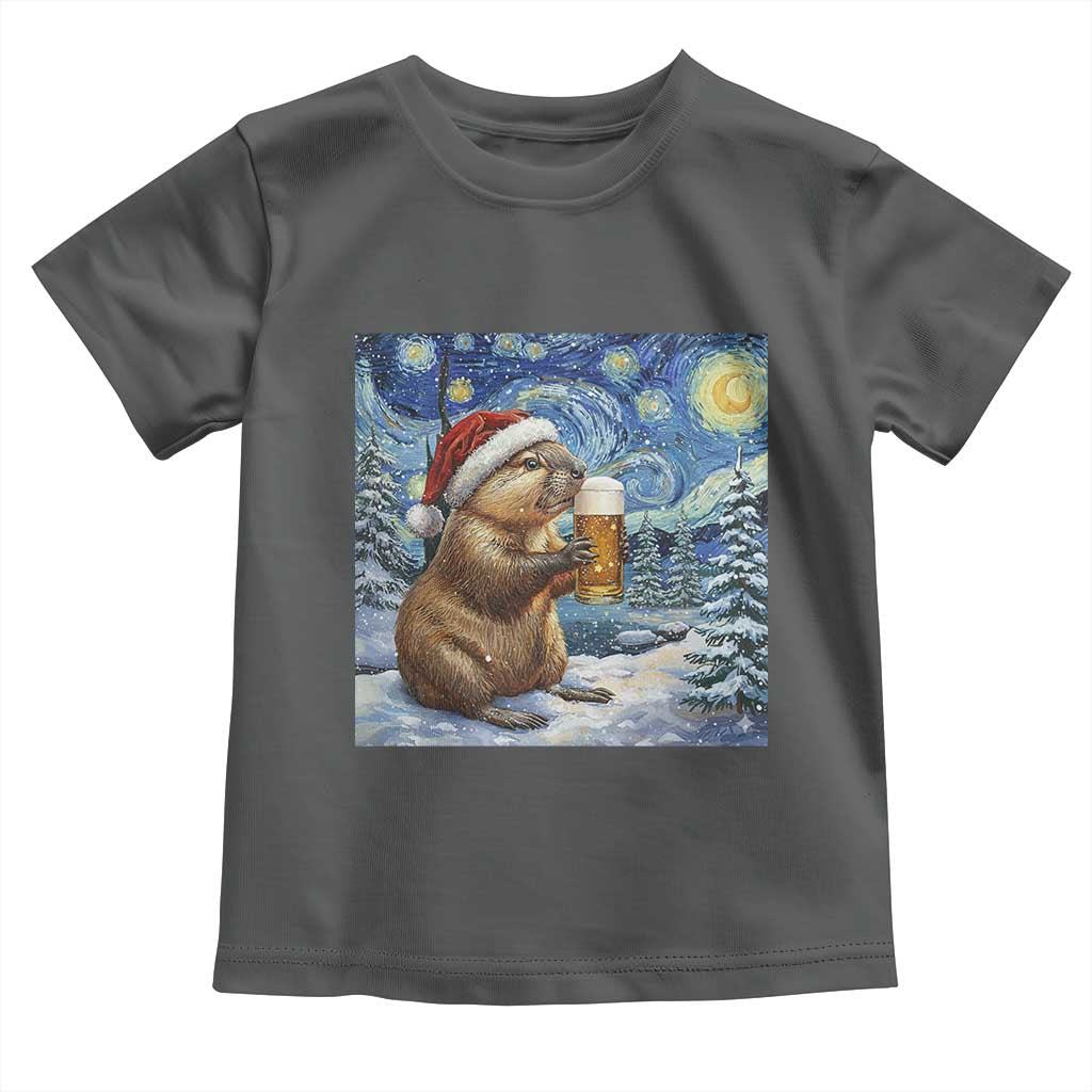 Otter Beer Christmas Toddler T Shirt Starry Night Van Gogh TS14 Dark Heather Print Your Wear
