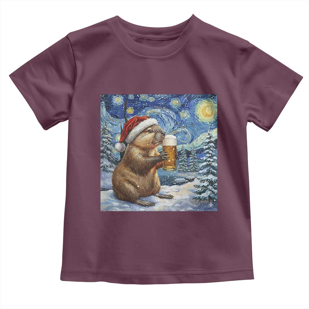 Otter Beer Christmas Toddler T Shirt Starry Night Van Gogh TS14 Maroon Print Your Wear