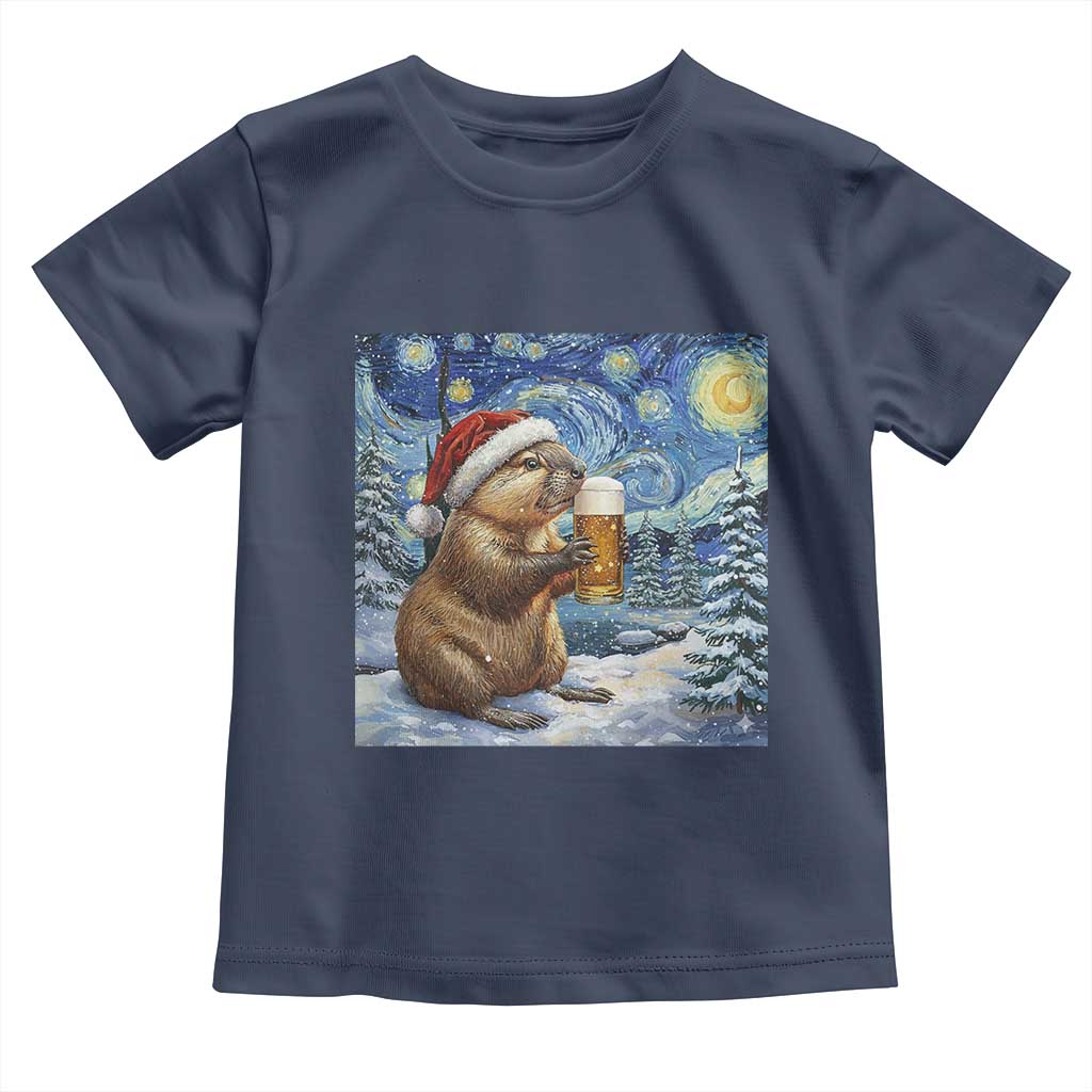 Otter Beer Christmas Toddler T Shirt Starry Night Van Gogh TS14 Navy Print Your Wear
