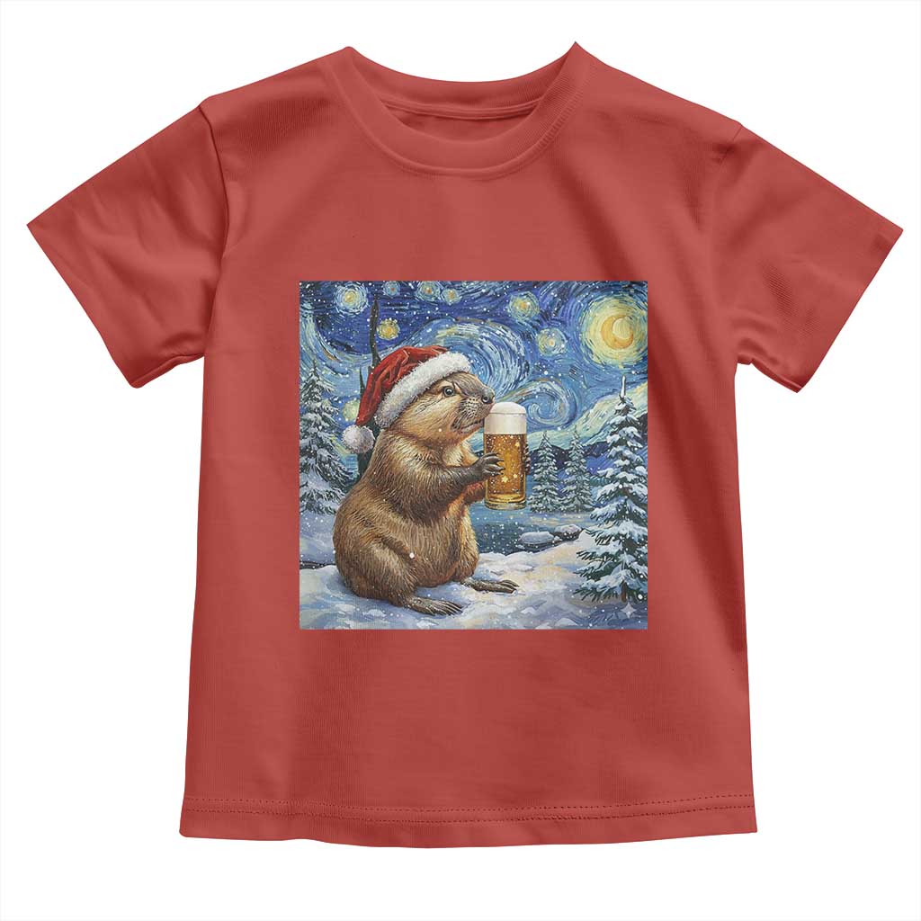 Otter Beer Christmas Toddler T Shirt Starry Night Van Gogh TS14 Red Print Your Wear