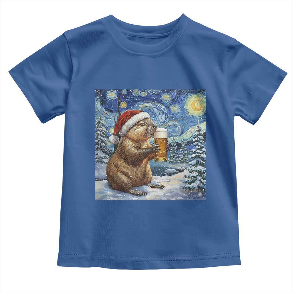 Otter Beer Christmas Toddler T Shirt Starry Night Van Gogh TS14 Royal Blue Print Your Wear