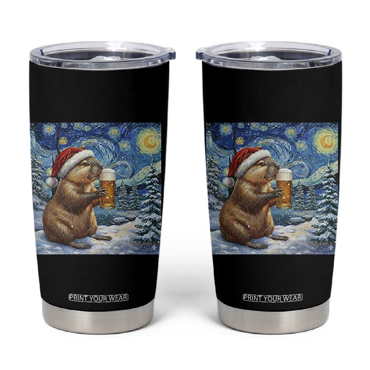 Otter Beer Christmas Tumbler Cup Starry Night Van Gogh TS14 Black Print Your Wear
