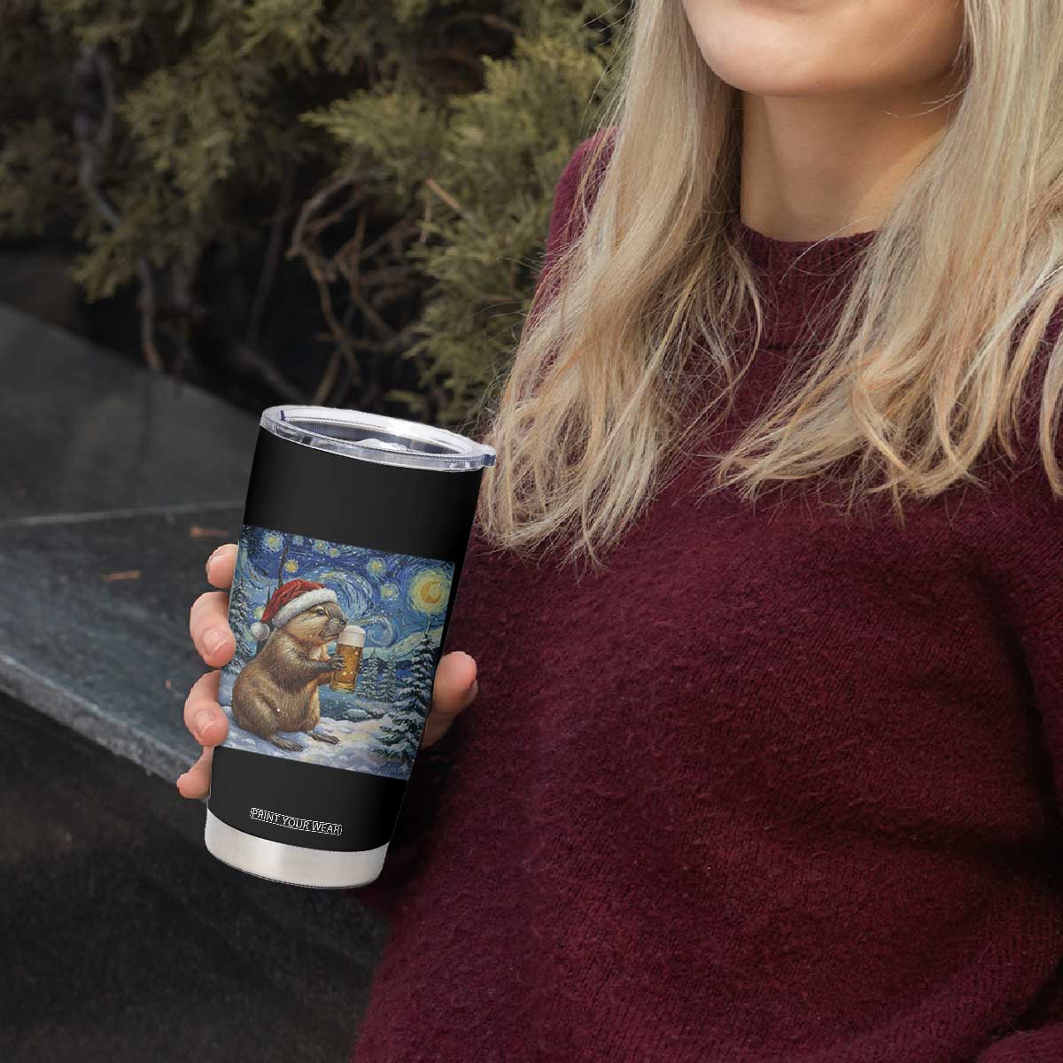 Otter Beer Christmas Tumbler Cup Starry Night Van Gogh TS14 Print Your Wear