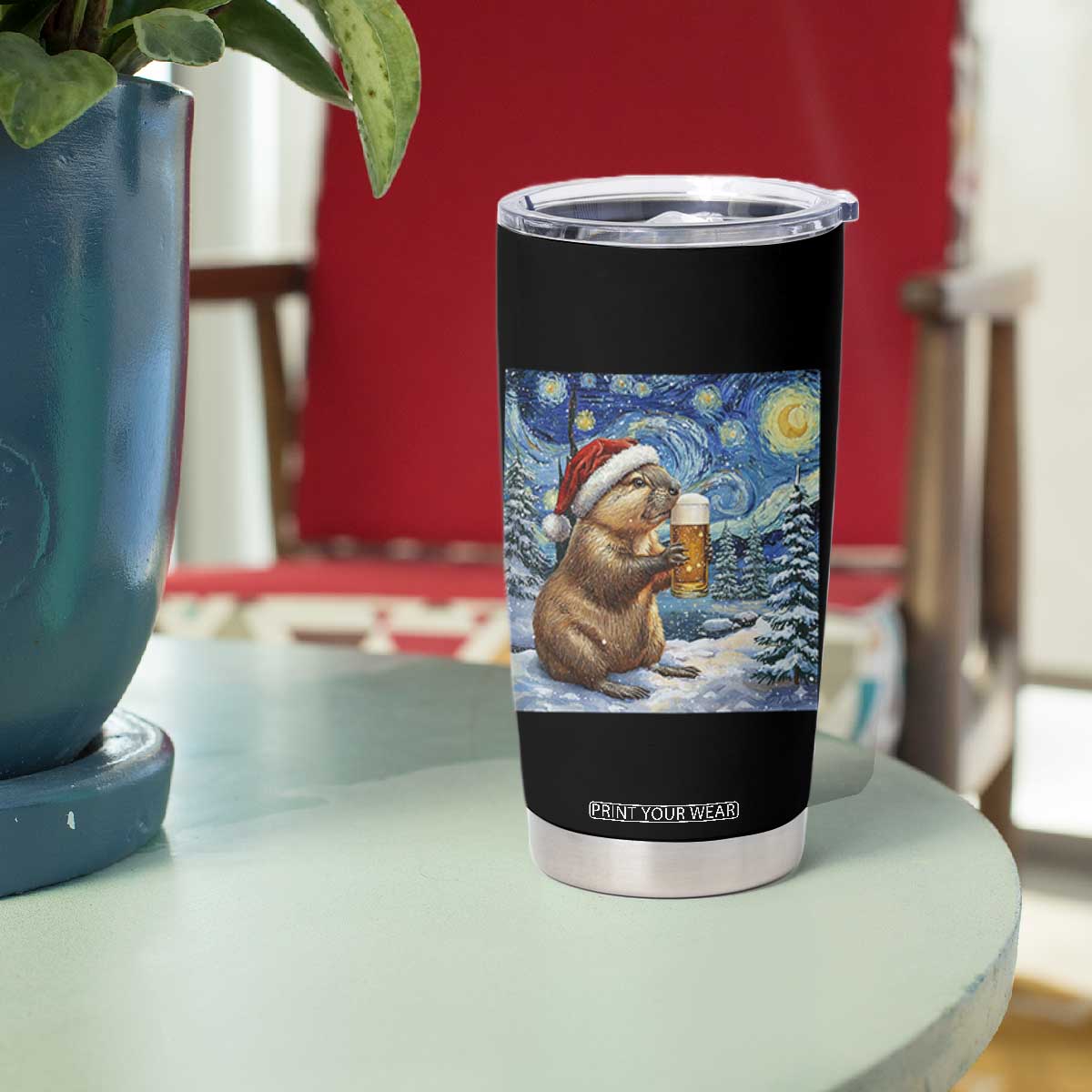 Otter Beer Christmas Tumbler Cup Starry Night Van Gogh TS14 Print Your Wear