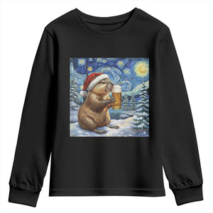 Otter Beer Christmas Youth Sweatshirt Starry Night Van Gogh TS14 Black Print Your Wear