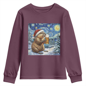 Otter Beer Christmas Youth Sweatshirt Starry Night Van Gogh TS14 Maroon Print Your Wear