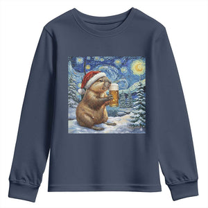 Otter Beer Christmas Youth Sweatshirt Starry Night Van Gogh TS14 Navy Print Your Wear