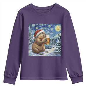 Otter Beer Christmas Youth Sweatshirt Starry Night Van Gogh TS14 Purple Print Your Wear