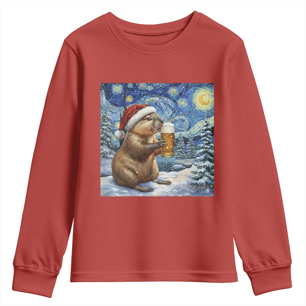 Otter Beer Christmas Youth Sweatshirt Starry Night Van Gogh TS14 Red Print Your Wear