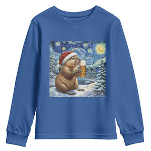 Otter Beer Christmas Youth Sweatshirt Starry Night Van Gogh TS14 Royal Blue Print Your Wear