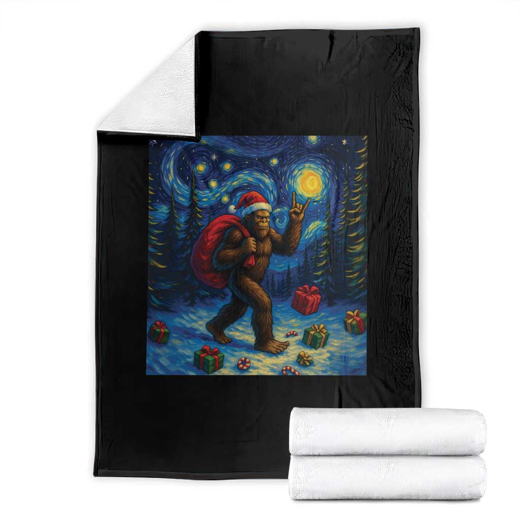 Bigfoot Christmas Throw Blanket Starry Night Van Gogh TS14 Black Print Your Wear