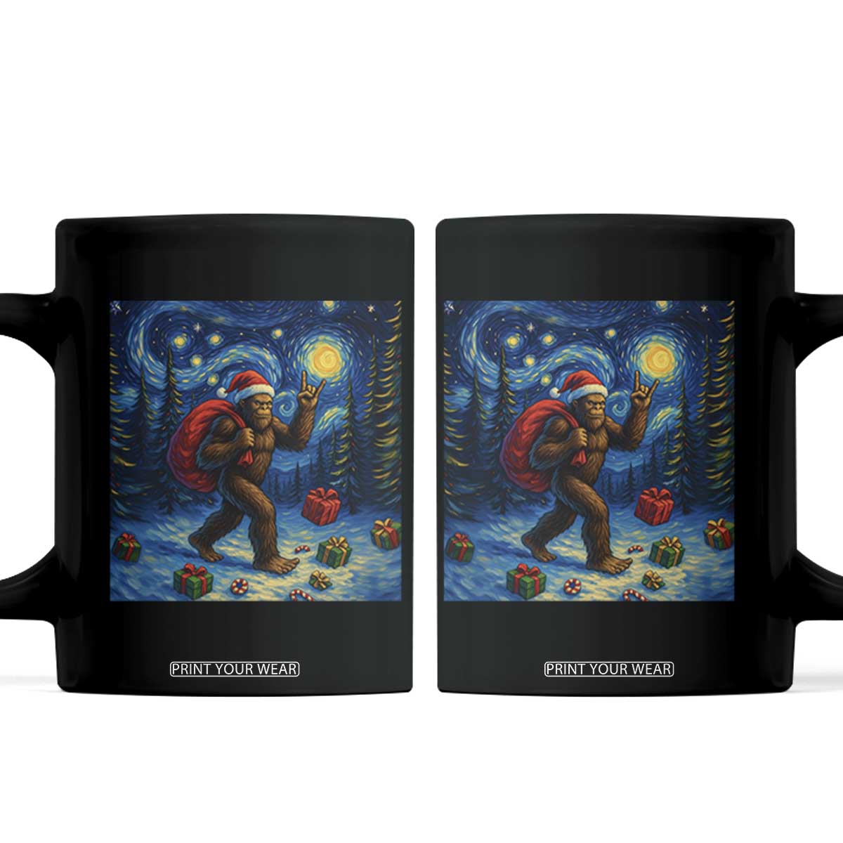 Bigfoot Christmas Coffee Mug Starry Night Van Gogh TS14 Black Print Your Wear