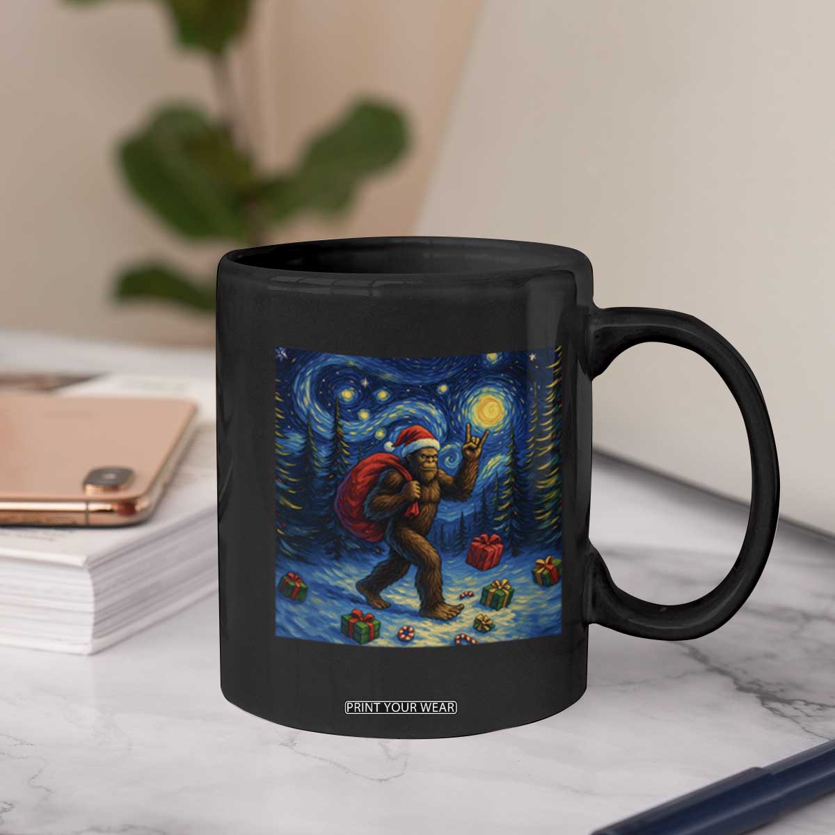 Bigfoot Christmas Coffee Mug Starry Night Van Gogh TS14 Print Your Wear