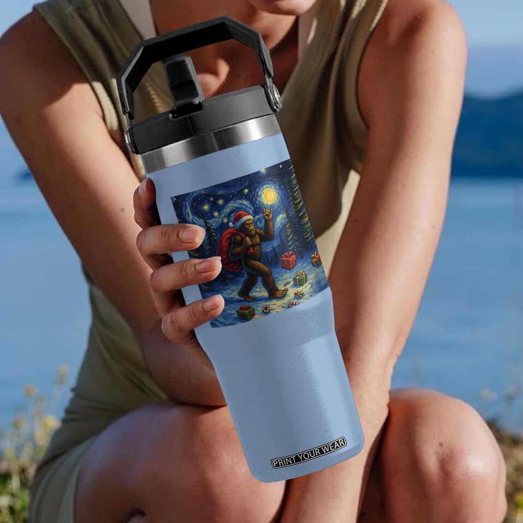 Bigfoot Christmas Flip Straw Tumbler Starry Night Van Gogh TS14 One Size: 30 oz Light Blue Print Your Wear