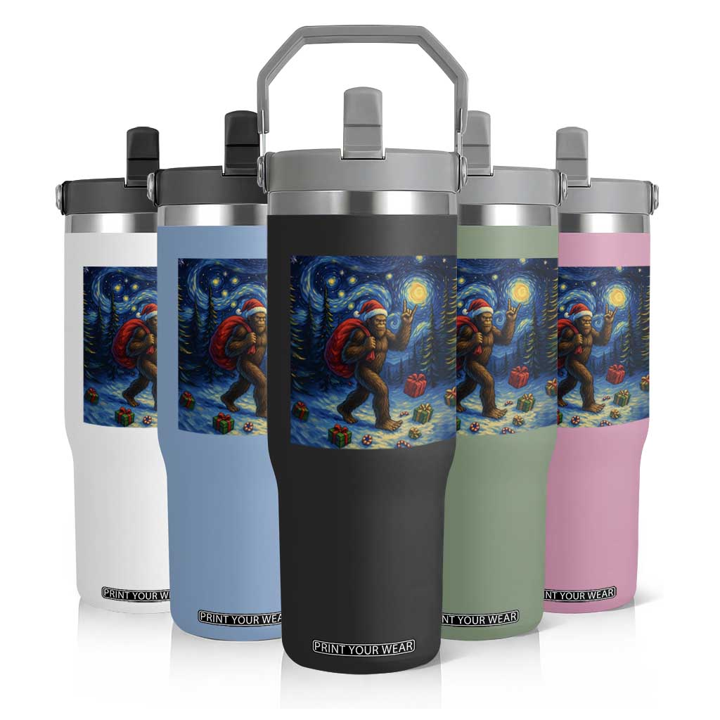 Bigfoot Christmas Flip Straw Tumbler Starry Night Van Gogh TS14 Print Your Wear