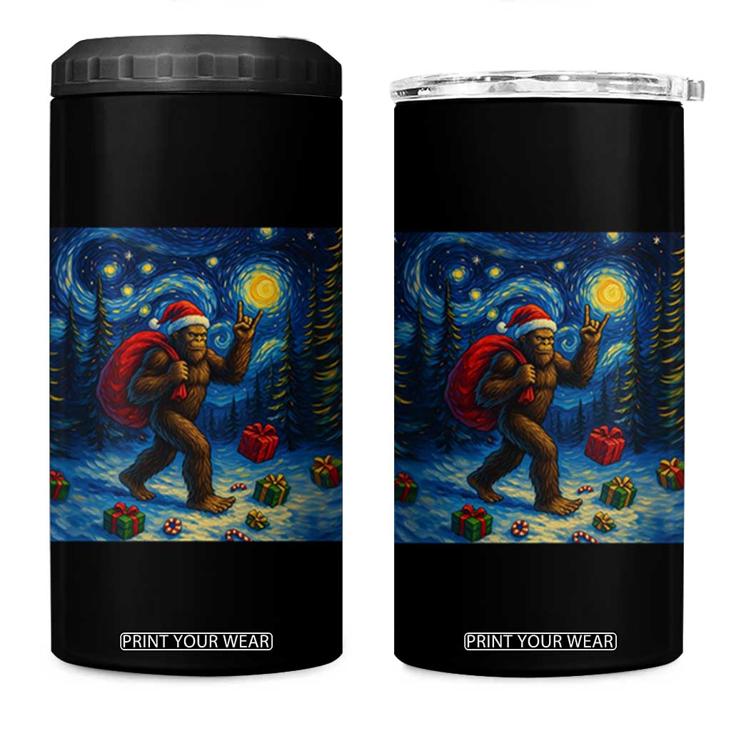 Bigfoot Christmas 4 in 1 Can Cooler Tumbler Starry Night Van Gogh TS14 One Size: 16 oz Black Print Your Wear