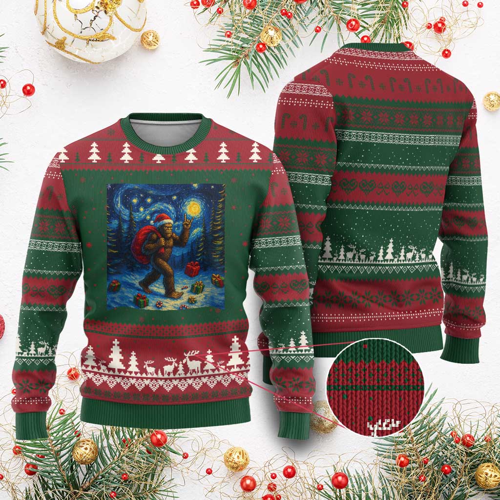 Bigfoot Xmas Ugly Christmas Sweater Starry Night Van Gogh TS14 Red Green Print Your Wear