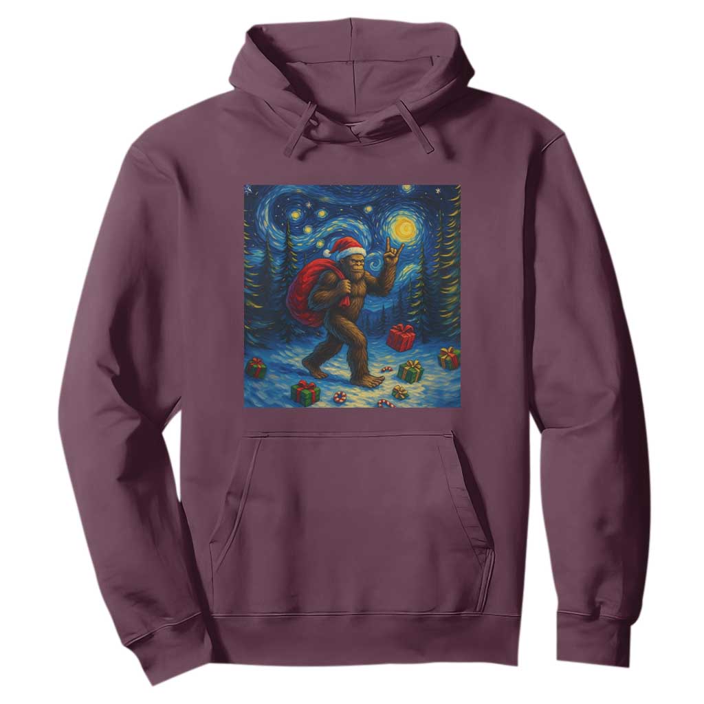 Bigfoot Christmas Hoodie Starry Night Van Gogh TS14 Maroon Print Your Wear